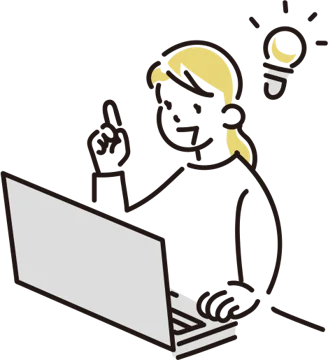 パソコンでひらめく女性のイラスト